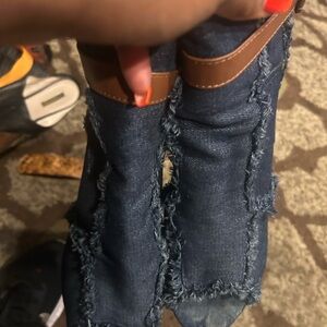 Denim Ankle Boots with Brown Accents